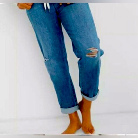 🆕AERIE EASY DENIM Drawstring + Elastic Waist Distressed Jeans Women’s XS 28x28 - Picture 1 of 5